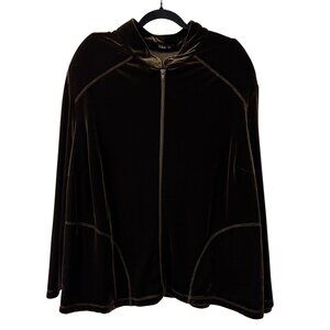 Vikki Vi Velvet Velour Zip Up Jacket Size 3X Chocolate Brown Casual Pockets